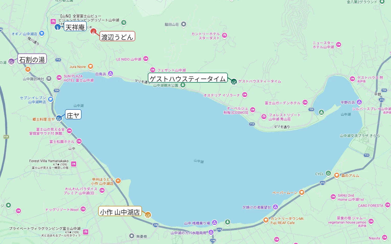 郷土料理と温泉候補の地図